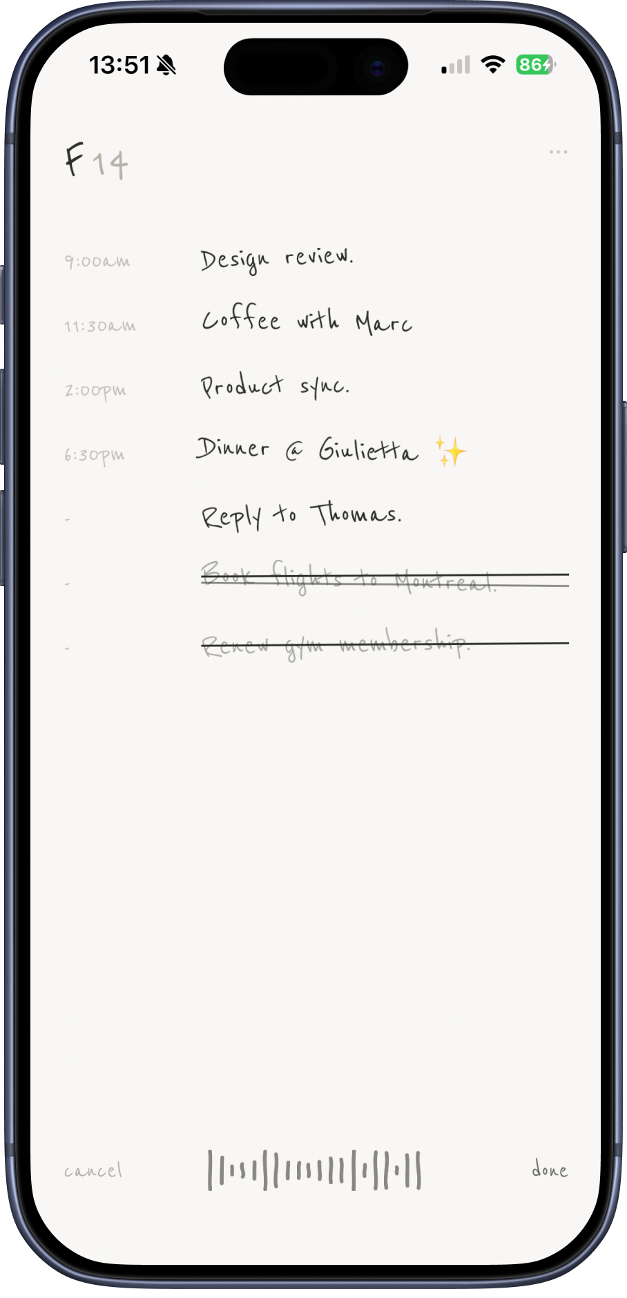 Scribe voice recording with animated waveform