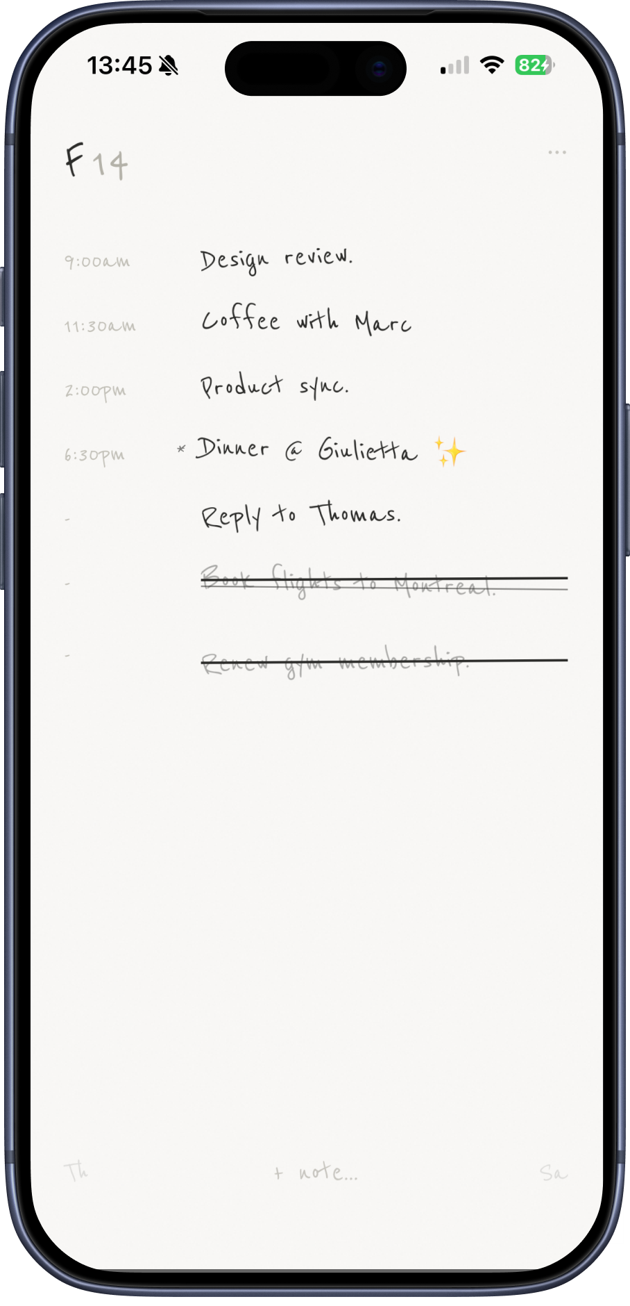 Scribe home screen showing handwritten daily notes